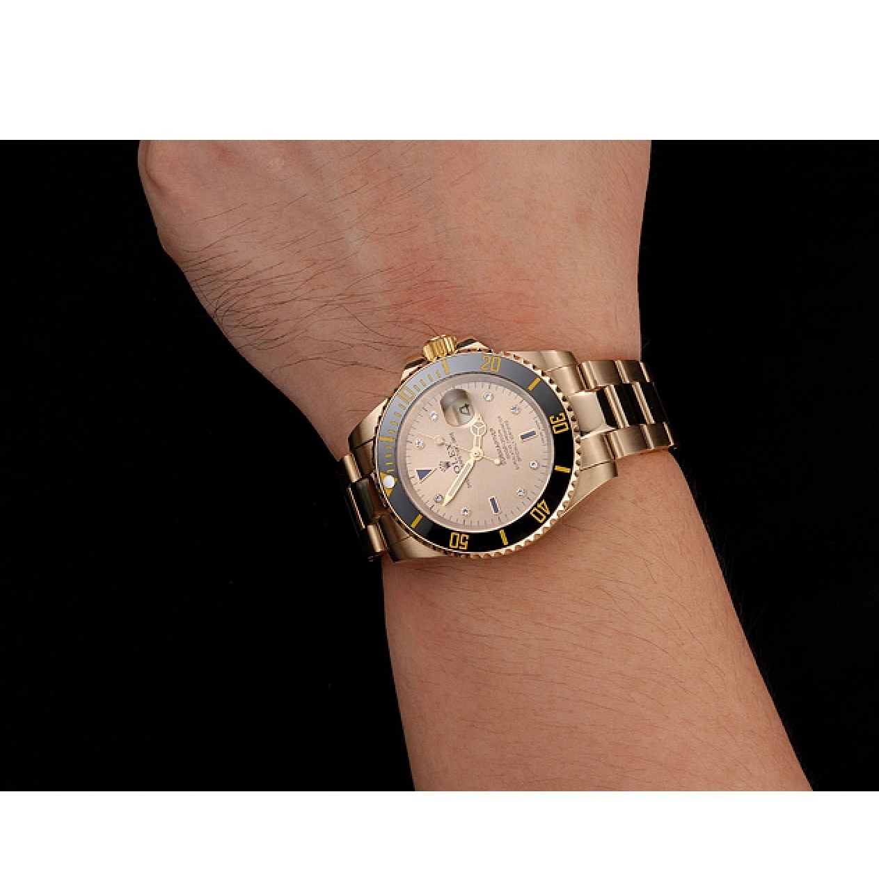 Rolex aaa copy Markings And With Bracelet Gold Gold Bezel Yellow Submariner Diamond Swiss Case Rolex Dial Black 0629